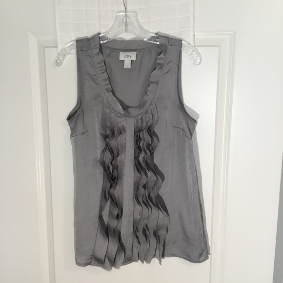 LOFT Tops - Ann Taylor Loft Ladies Pullover Sleeveless Ruffle Top Gray Size M